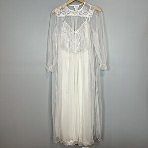 Barbizan Nightgown and Robe Size Medium White Sheer Vintage